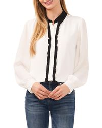 Cece - Contrast Ruffle Button-up Top - Lyst