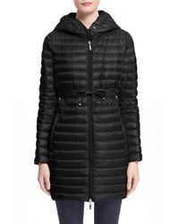 Moncler Barbel Tie Waist Hooded Lightweight Down Coat - Black