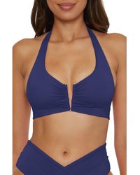 Becca - Shirred V-Wire Halter Bikini Top - Lyst