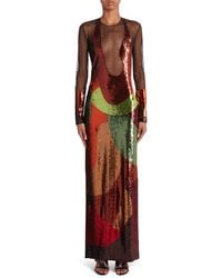 Tom Ford - Long Sleeve Sequin & Mesh Gown - Lyst