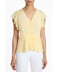 Santorelli - Ella Silk Flutter Sleeve Buttoned Blouse With Waist Panel - Lyst