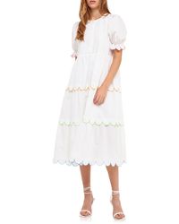 English Factory - Contrast Scalloped Trim Cotton Midi Dress - Lyst