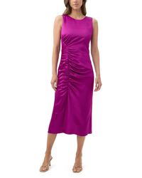 Trina Turk - Chestnut Ruched Satin Midi Dress - Lyst