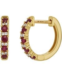 Bony Levy Ruby & Diamond Hoop Earrings in Pink | Lyst