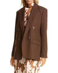 Vince Double Breasted Flannel Blazer - Brown