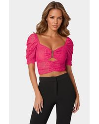 Bebe - Puff Sleeve Lace Top - Lyst