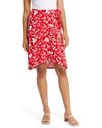 Loveappella - Floral Print Faux Wrap Skirt - Lyst