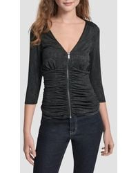 DKNY - Ruched Knit Zip-Up Top - Lyst