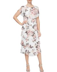 Sl Fashions - Floral Capelet Tiered Midi Dress - Lyst