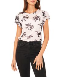 Vince Camuto - Floral Print Ruffle Sleeve Top - Lyst