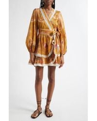 Zimmermann - Ascension Lace Trim Long Sleeve Wrap Dress - Lyst