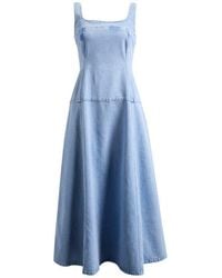 TOPSHOP - Sleeveless Drop Waist Denim Midi Dress - Lyst