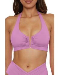 Becca - Shirred V-Wire Halter Bikini Top - Lyst