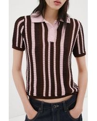 Mango - Stripe Short Sleeve Polo Sweater - Lyst