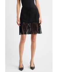 FRAME - The Saddle Fringe Trim Suede Skirt - Lyst