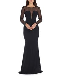 Dress the Population - Val Rhinestone Illusion Lace Detail Long Sleeve Mermaid Gown - Lyst