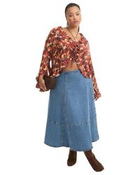 June + Vie - Fit-And-Flare Denim Midi Skirt - Lyst