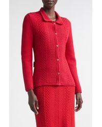 St. John - Cotton Blend Mixed Stitch Sweater Jacket - Lyst