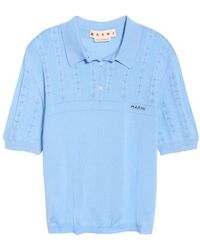 Marni - Short Sleeve Openwork Knit Virgin Wool & Silk Polo Sweater - Lyst