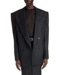 Saint Laurent - exaggerated Shoulder Metallic Stripe Double Breasted Wool Blend Blazer - Lyst