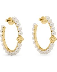 Kate Spade - Spade Flower Faux Pearl Hoop Earrings - Lyst