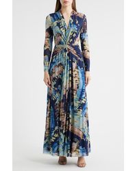 Anne Klein - Abstract Print Twist Front Long Sleeve Mesh Maxi Dress - Lyst