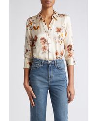 L'Agence - Dani Floral Silk Satin Button-up Shirt - Lyst