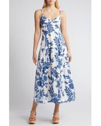 Moon River - Floral Tiered Cotton Midi Dress - Lyst
