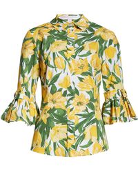 Carolina Herrera - Floral Ruffle Stretch Cotton Button-up Shirt - Lyst