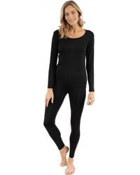 Leveret - Two-Piece Thermal Long Sleeve Solid Pajamas - Lyst