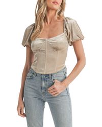 All In Favor - Puff Sleeve Corset Velvet Top In At Nordstrom, Size X-small - Lyst
