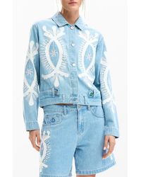 Desigual - Beaded Lace Detail Denim Trucker Jacket - Lyst