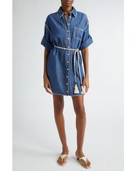 Zimmermann - Blanket Stitch Denim Mini Shirtdress - Lyst