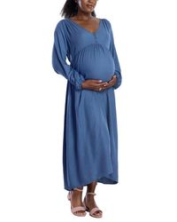 Motherhood Maternity - Long Sleeve Button Front Maternity Midi Dress - Lyst