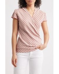 Loveappella - Puckered Stripe Wrap Front Top - Lyst
