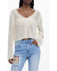 Desigual - Open Stitch V-Neck Sweater - Lyst