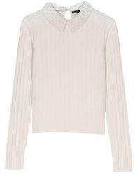 Maje - Pearl-Collar Ribbed Sweater - Lyst