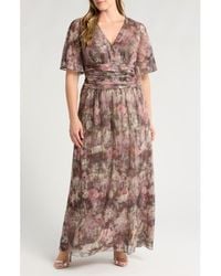 Sl Fashions - Floral Metallic Faux Wrap Maxi Dress - Lyst