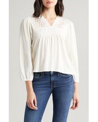 Lucky Brand - Lace Trim Cotton Peasant Top - Lyst