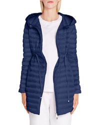 Moncler Barbel Tie Waist Hooded Lightweight Down Coat - Blue