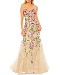 Mac Duggal - Floral Embroidered Strapless Mermaid Gown - Lyst