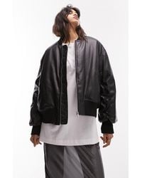 TOPSHOP - Faux Leather Crop Bomber Jacket - Lyst