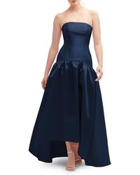 Alfred Sung - Strapless High-low Satin Gown - Lyst
