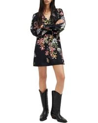 AllSaints - Auden Sanibel Floral & Floral Jacquard Long Sleeve Dress - Lyst