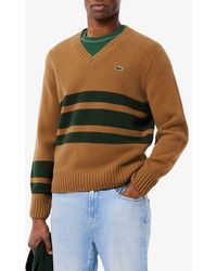 Lacoste - Classic Stripe Wool V-Neck Sweater - Lyst