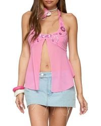 Edikted - Floral Sequin Split Chiffon Halter Top - Lyst