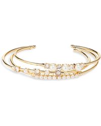 Nordstrom - Imitation Pearl & Crystal Open Cuff Stack Bracelet - Lyst