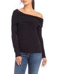 Fifteen Twenty - Asymmetric One-Shoulder Stretch Cotton Blend Long Sleeve Top - Lyst