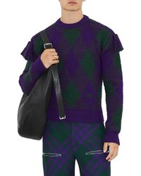 Burberry - Check Tassel Wool Crewneck Sweater - Lyst