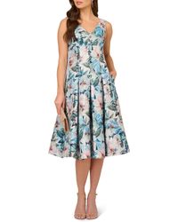 Adrianna Papell - Floral Jacquard Midi Fit & Flare Cocktail Dress - Lyst